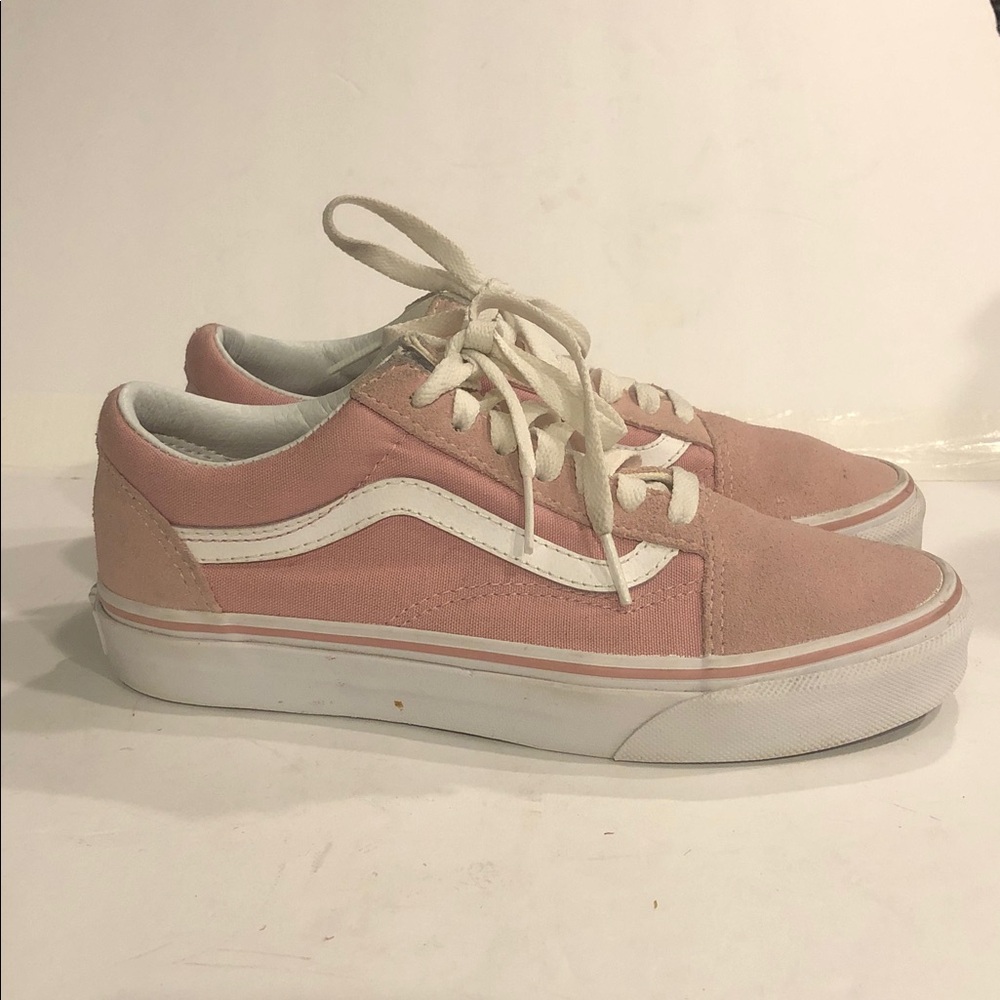Vans Women's Blush Pink and White Old Skool Skater Sneakers - Picture 3 of 7